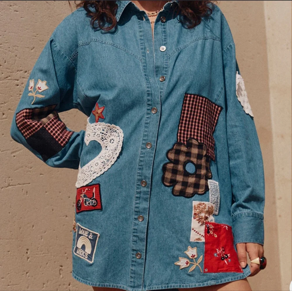 Spell Bombshell Patchwork Chambray Shirt or Mini Dress Size Large NWT 1day SALE! - Picture 1 of 8